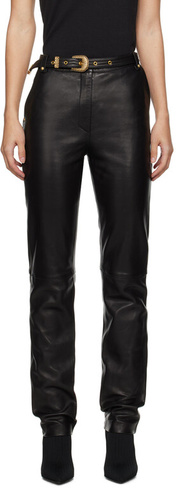 Черные кожаные брюки с поясом Balmain