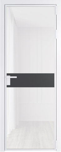 Межкомнатная дверь алюминиевая Серия 6AG, цвет вайт, черный, серебро, безопасное стекло 6 мм
