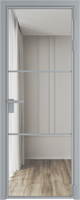 Межкомнатная дверь алюминиевая Серия 13AG, цвет вайт, черный, серебро, безопасное стекло 6 мм