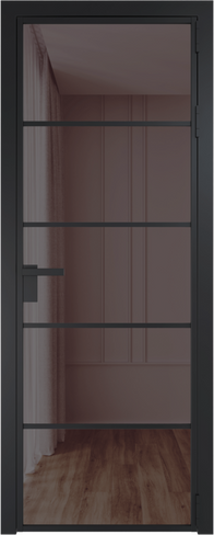 Межкомнатная дверь алюминиевая Серия 14AG, цвет вайт, черный, серебро, безопасное стекло 6 мм