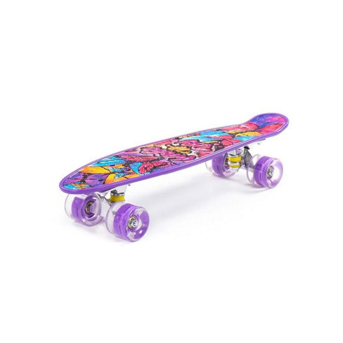 Скейтборд доска роликовая 56 см фиолетовая с наклейкой и фиолетовыми колёсами 89625 Полесье