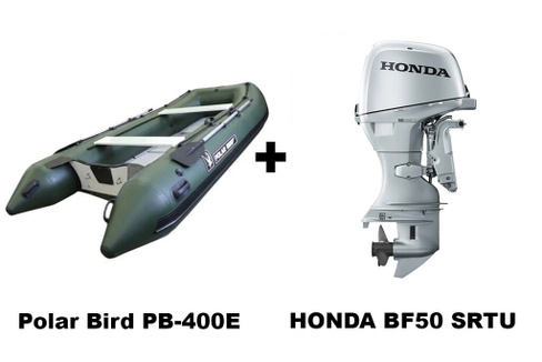 Лодка ПВХ Polar Bird PB-400E New Eagle (Орлан) + 4х-тактный лодочный мотор HONDA BF50 SRTU Polar Bird + Honda
