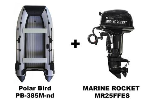 Лодка ПВХ Polar Bird PB-385M-nd Merlin (Кречет) + 2х-тактный лодочный мотор MARINE ROCKET MR25FFES Polar Bird + Marine R