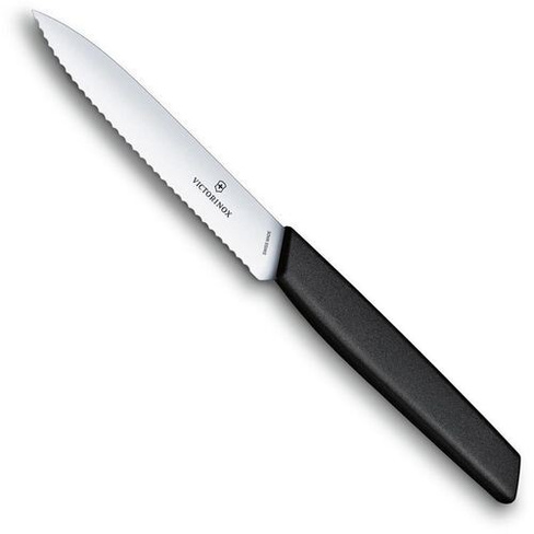 Нож кухонный Victorinox Swiss Modern, универсальный, 100мм, заточка серрейтор, стальной, черный [6.9003.10w]