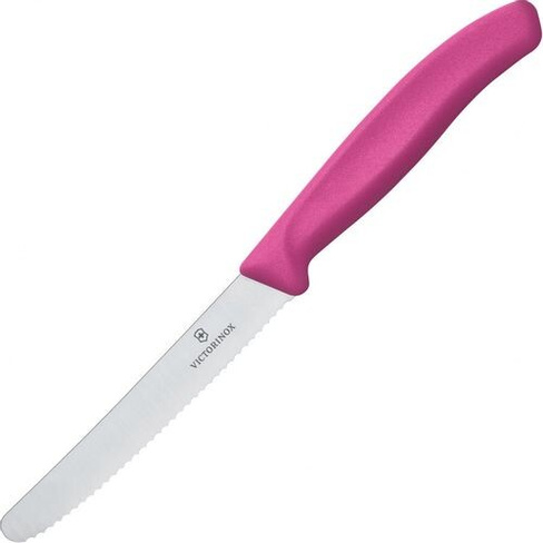 Нож кухонный Victorinox Swiss Classic, для овощей, 110мм, заточка серрейтор, стальной, розовый [6.7836.l115]