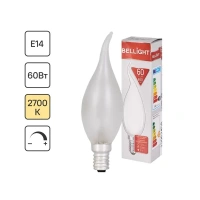 Лампа накаливания Bellight E14 230 В 60 Вт свеча на ветру матовая 3 м2 свет тёплый белый BELLIGHT