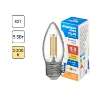 Лампа светодиодная Volpe E27 210-240 В 5.5 Вт свеча прозрачная 500 лм теплый белый свет VOLPE None