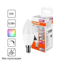 Лампа светодиодная Osram E14 220-240 В 5.5 Вт свеча матовая 470 лм, регулируемый цвет света RGBW, для диммера OSRAM None