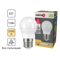 Лампа светодиодная Lexman P45 E27 175-250 В 7.5 Вт матовая 750 лм теплый белый свет LEXMAN