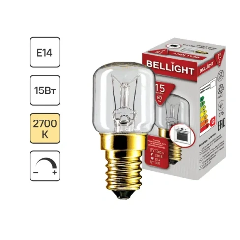 Лампа накаливания Bellight Е14 220-240 В 15 Вт туба 80 лм для духового шкафа BELLIGHT Л-па накал 15W,Е14 для дух.шкафа B