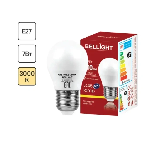 Лампа светодиодная Bellight E27 220-240 В 7 Вт шар 600 лм теплый белый цвет света BELLIGHT 86170851