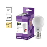 Лампа светодиодная IEK E27 175-250 В 11 Вт груша матовая 1265 лм теплый белый свет ЛАМПА LED A60 МАТ. 11ВТ 3000К E27 IEK