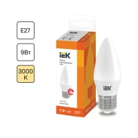 Лампа светодиодная IEK E27 175-250 В 9 Вт свеча матовая 810 лм теплый белый свет ЛАМПА LED C35 СВЕЧА 9ВТ 3000К E27 IEK