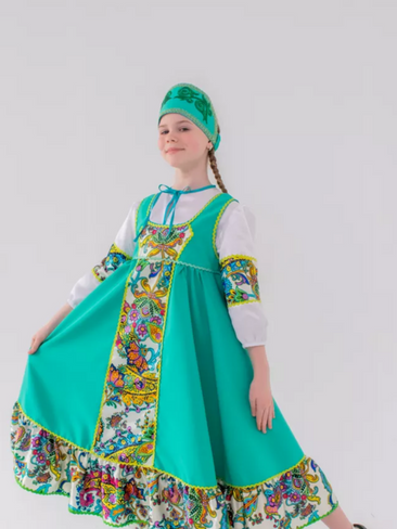 Русский-народный костюм "Аленушка" бирюза
