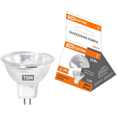 Лампа галогенная GU5.3, 35 Вт, MR16, с отражателем, свет теплый белый, TDM Electric, SQ0341-0006