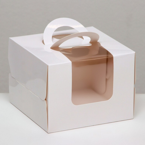 Коробка под бенто-торт с окном, белая, 13,5 х 13,5 х 10 см UPAK LAND