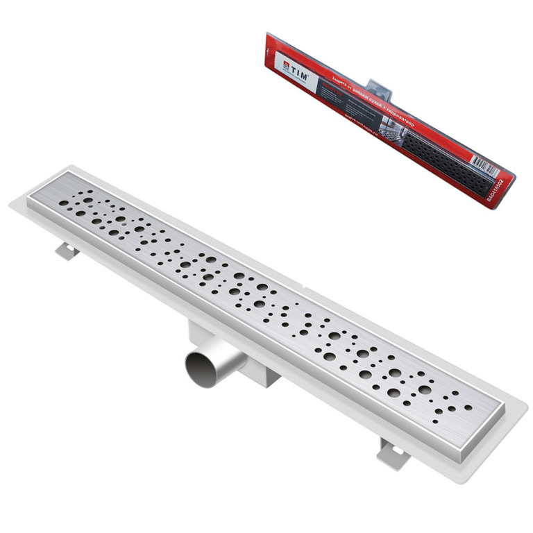 Трап-лоток 450х70мм из нержавеющей стали TIM (решетка с круглой ячейкой ...