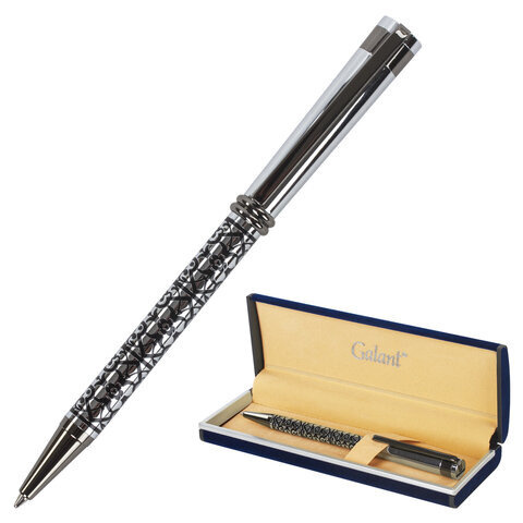 Ручка подарочная шариковая GALANT Locarno корпус серебристый с черным хромированные детали пишущий узел 07 мм син