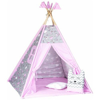 Детский Вигвам/палатка/домик с ковриком, окошком, подушкой-игрушкой, подушкой, флажки и системой антискладывания "Балери