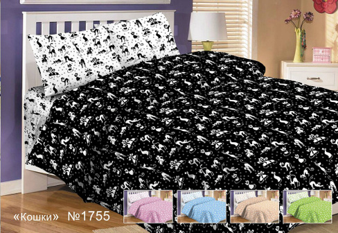 КПБ для дома - Кошки (черный), Бязь 125 гр/м, 2 спальный РС-Текстиль