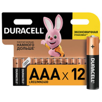 Батарейки Комплект 12 шт DURACELL Basic AAA LR03 24А алкалиновые мизинчиковые блистер