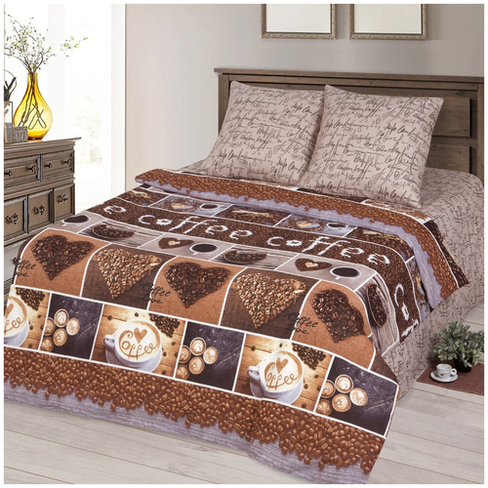 Комплект постельного белья АртПостель Премиум Кофемания 4211, семейное, бязь, бежевый/коричневый