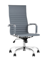 Кресло руководителя TopChairs City серый Компьютерное кресло City офисное с подлокотниками серое экокожа хром наклон, ка