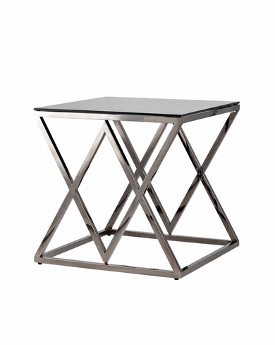 Журнальный стол 55*55 ИНСИГНИЯ сталь темный хром стекло smoke Stool Group ИНСИГНИЯ 55*55 нержавеющая сталь темный хром с