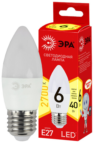 Лампочки LED E27 Эра eco led b35-6w-827-e27