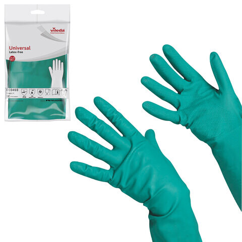 Перчатки хозяйственные нитриловые VILEDA универсальные антиаллергенные размер M средний зеленые 100801
