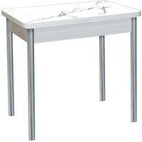 Стол обеденный Катрин Бронкс поворотно раскладной, с фотопечатью, бетон белый, мрамор белый, опора круглая серебристый м