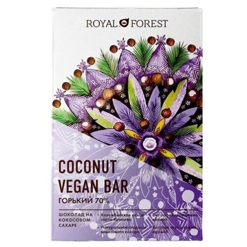 Шоколад ROYAL FOREST Vegan Coconut Bar горькийкакао, 50 г