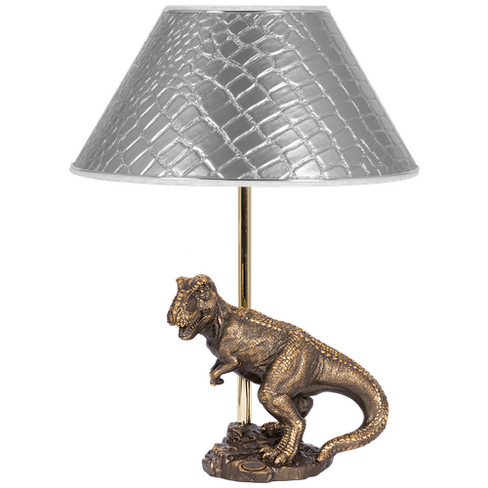 Настольная лампа Bogacho Динозавр Тирекс бронзовая с абажуром серебристого цвета цвета ручная работа BOGACHO