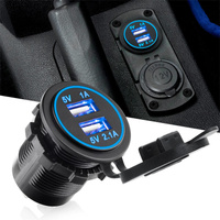 Разъем USB в авто врезной ElectroKot - розетка 2 USB 2.1A + 1A синяя подсветка