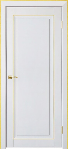 Межкомнатная дверь Деканто-1 (1 филенка) ДГ Barhat White (ЛАТУНЬ)