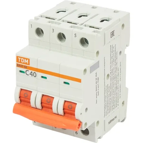 Автоматический выключатель TDM Electric ВА47-60 3P C40 А 6 кА SQ0223-0113 TDM ELECTRIC