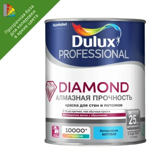 Краска для стен и потолков Dulux Professional Diamond Matt матовая база BC прозрачная 0.9 л DULUX None