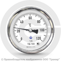 Термометр биметаллический осевой ТБ-100 G 1/2 Ру-25 от 0 до +150 С°, дл. ножки 100мм