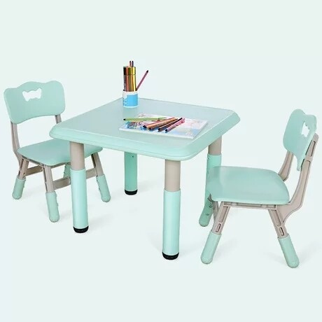 Комплект пластиковой детской мебели регулируемый квадратный стол и 2 стула, голубой