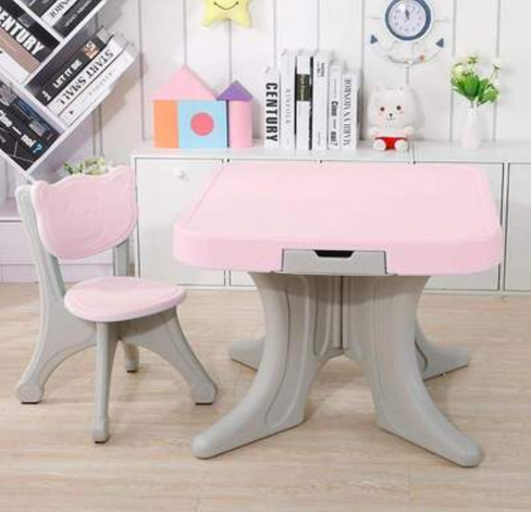 Комплект детской мебели квадратный стол и стул, пластик, розовый