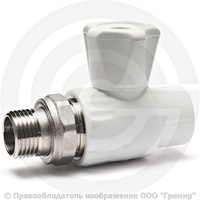 Клапан запорный (вентиль) PP-R Дн 20-1/2" Ру-25 НР (НАР) прямой для радиатора RTP (РосТурПласт)