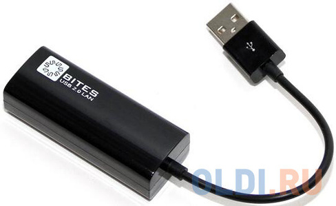 Кабель-адаптер 5bites UA2-45-02BK USB2.0 - RJ45 10/100 Мбит/с, 10см, черный