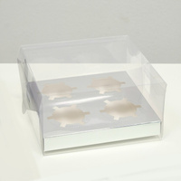 Коробка на 4 капкейка, серебро, 18,5 × 18 × 10 см UPAK LAND