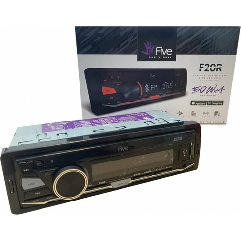 Автомагнитола FIVE (1din/красная/Bluetooth/USB/AUX/SD/FM/4*50) F20R