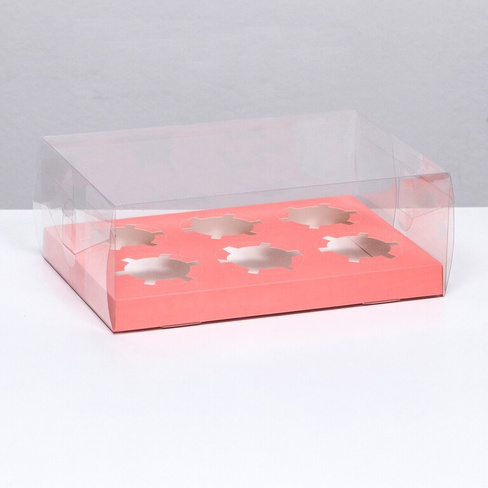 Коробка на 6 капкейков, розовый 26.8 × 18.2 × 10 см UPAK LAND