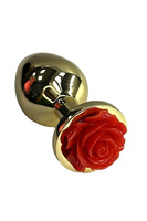 Золотая анальная пробка с ограничителем в форме красной розы, размер M, Kanikule Beauty Brands Limited
