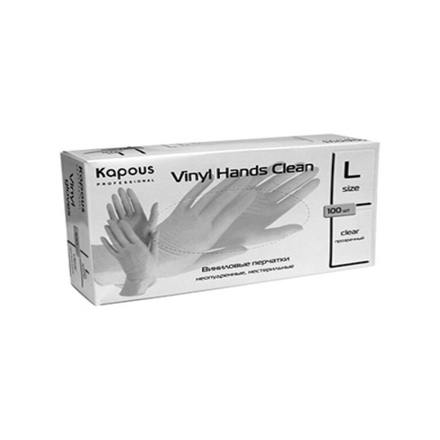 Виниловые перчатки размера L Vinyl Hands Clean (2223, М, прозрачные, 100 шт) Kapous (Россия)