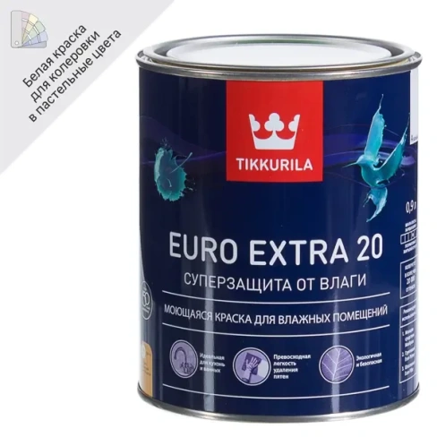 Краска для стен и потолков Tikkurila Euro-20 матовая цвет белый база А 0.9 л TIKKURILA None