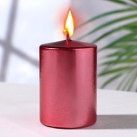 Свеча - цилиндр парафиновая, красный металлик, 4×6 см No brand